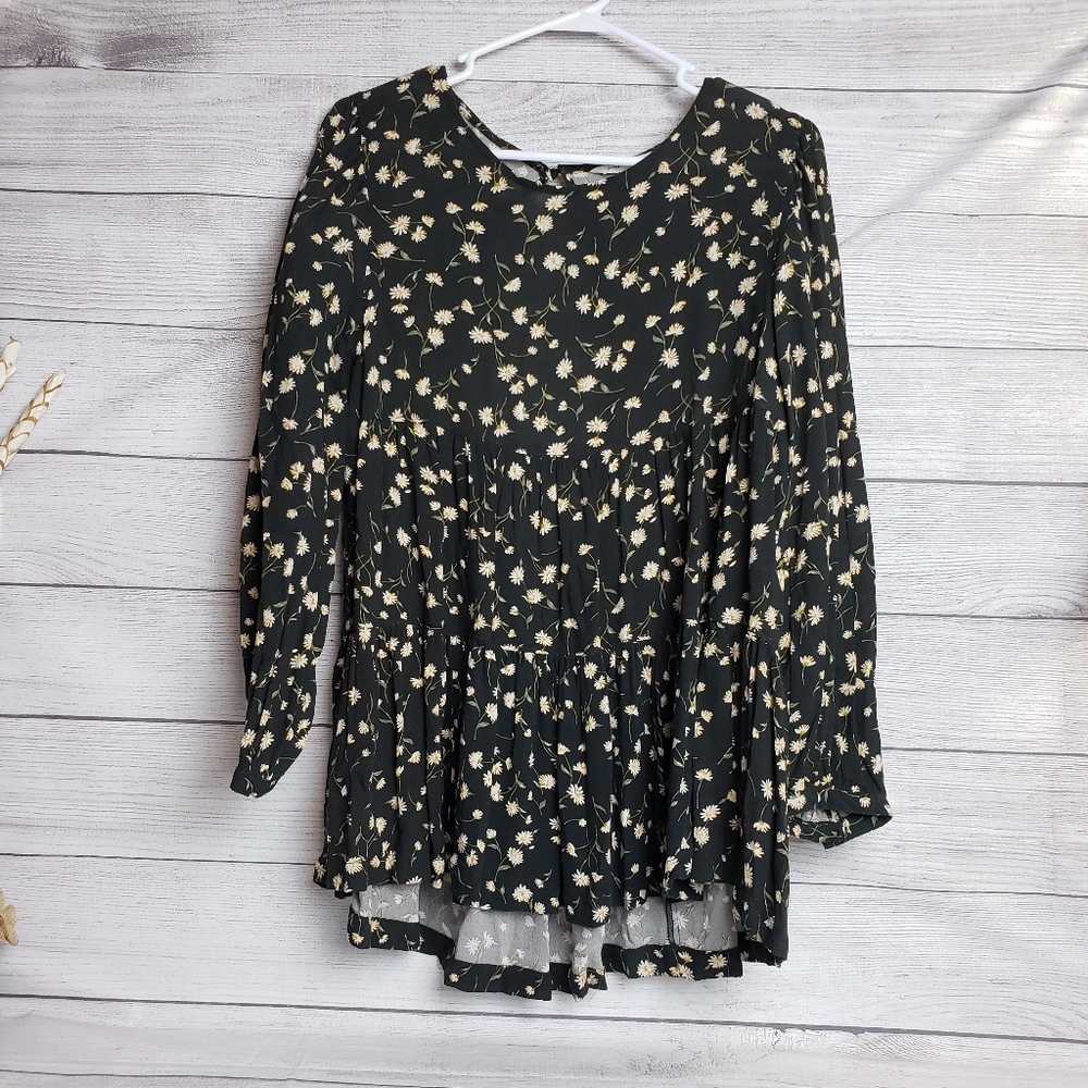 American‎ Eagle Women Black Printed Tunic Babydoll Top Small